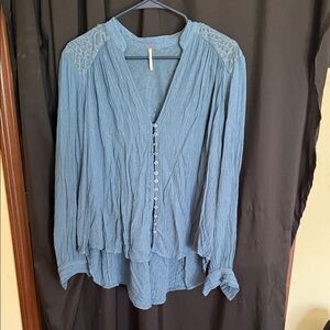 #87–Free People Sky Blue Button-Up Blouse